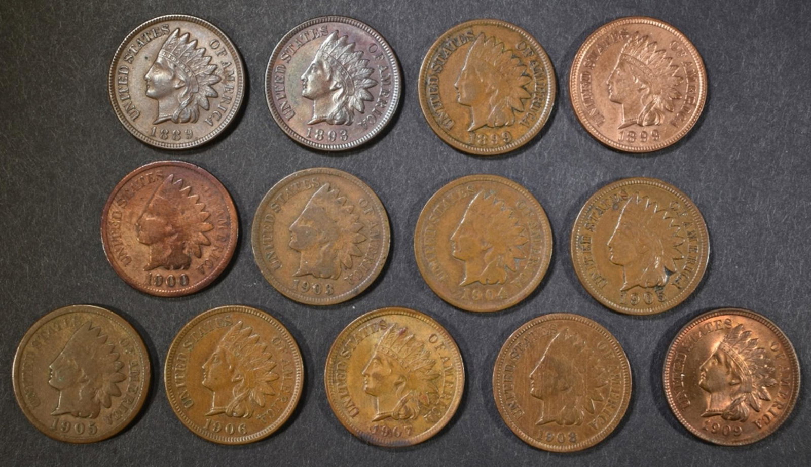 LOT OF 13 INDIAN HEAD CENTS (1 of 2)
