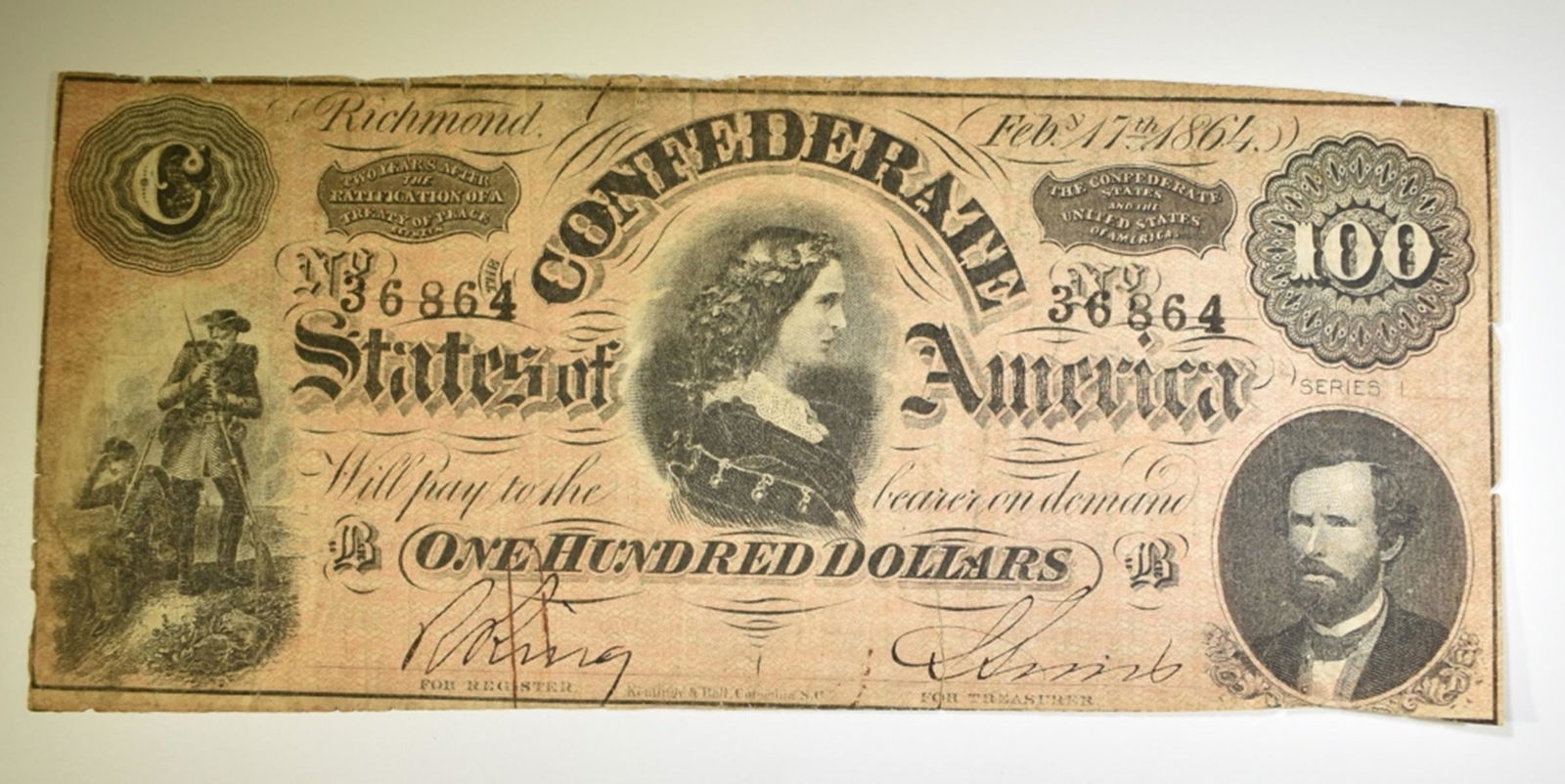 T-65 $100 CONFEDERATE NOTE  SCARCE (1 of 2)