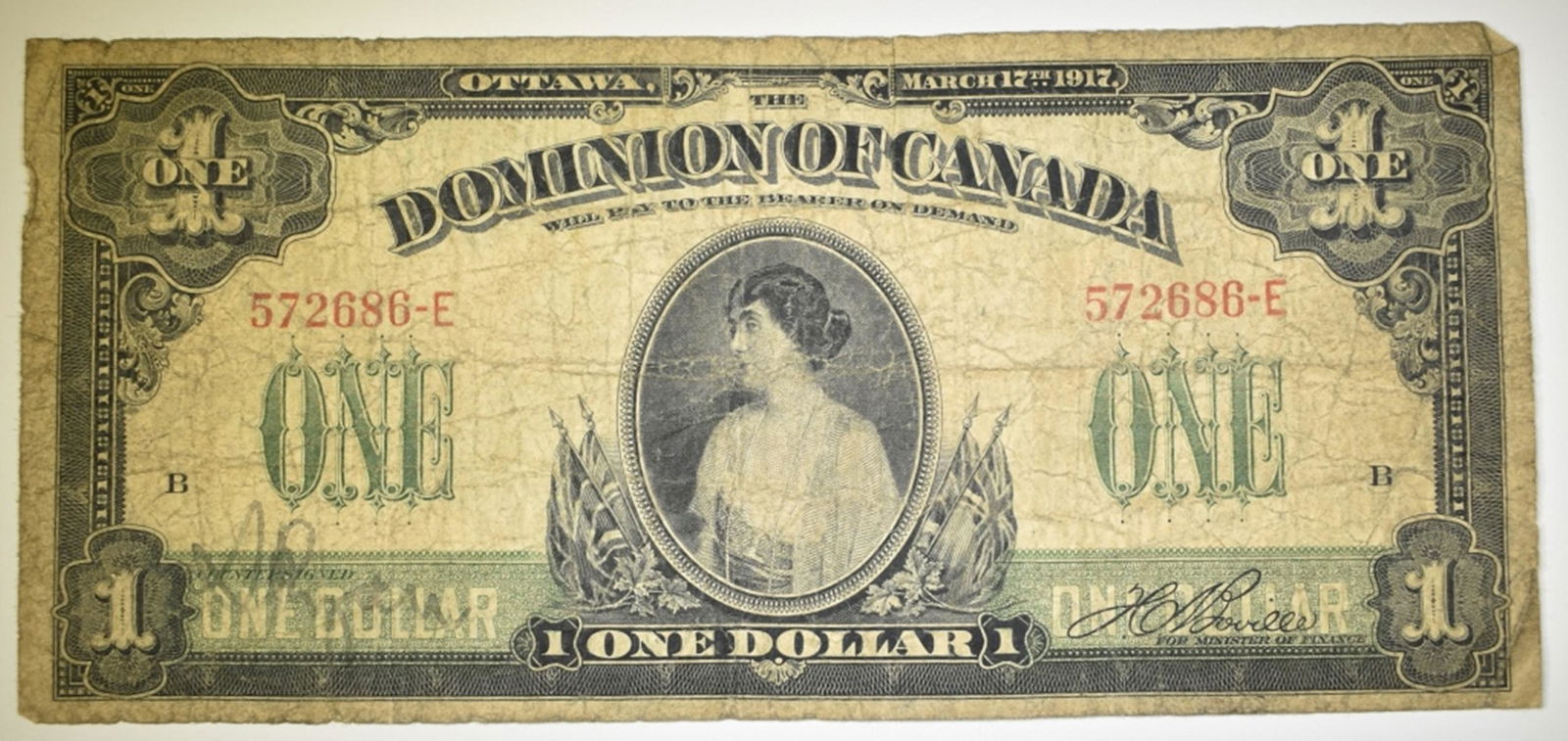 1917 $1 DOMINION OF CANADA PATRICIA DC-23A  FINE (1 of 2)