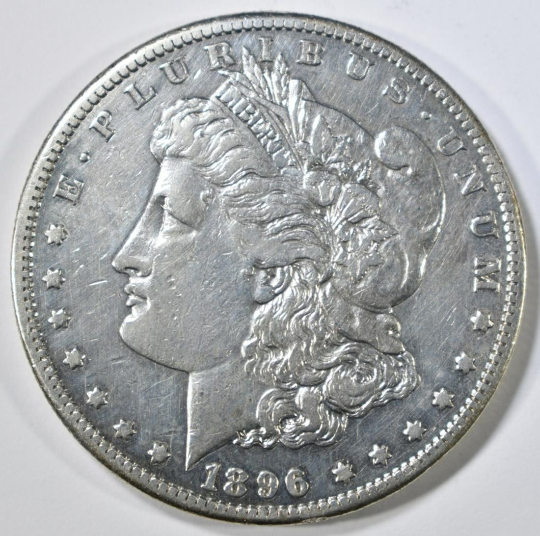 1896-S MORGAN DOLLAR NICE AU: OLD CLEANING. ESTIMATE $600 - $700.