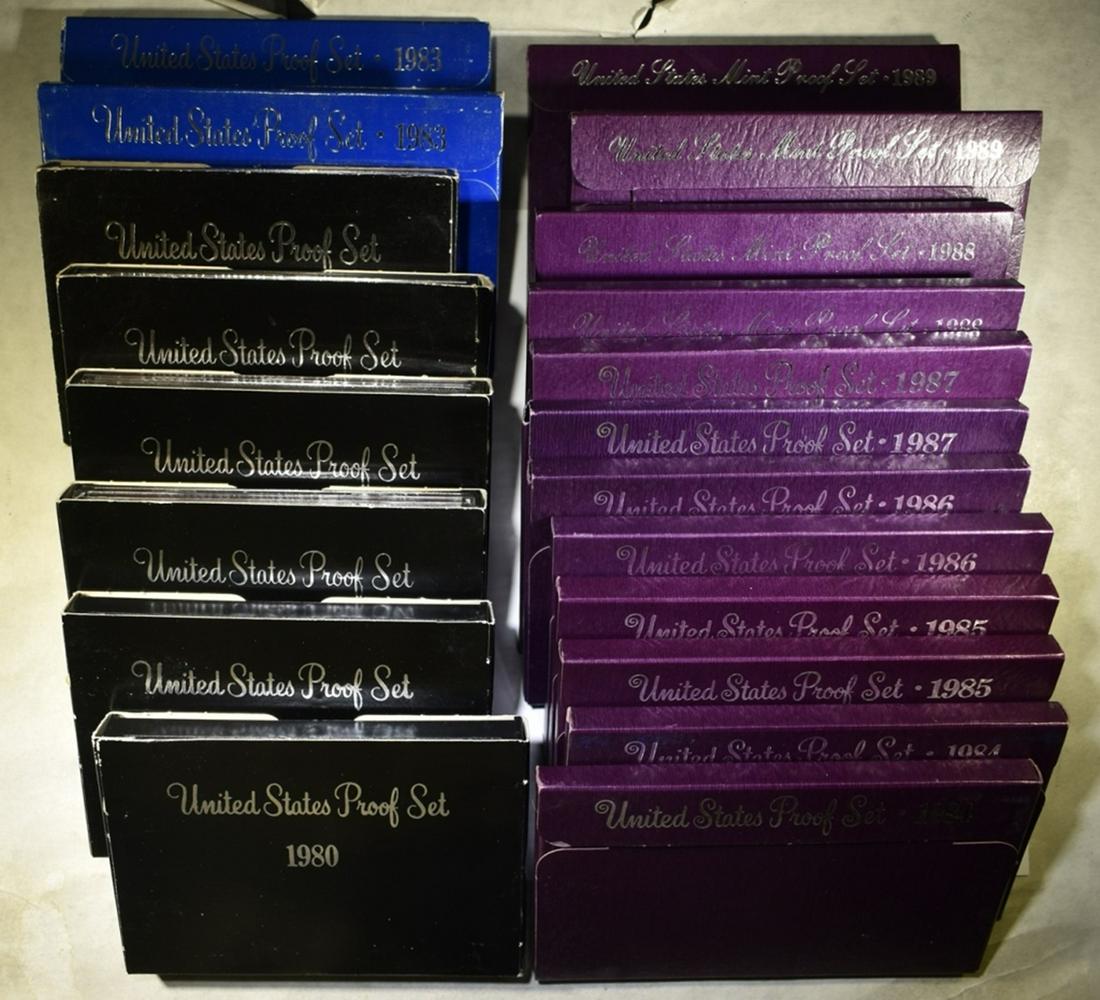 PROOF SETS FROM 1980s- 2 EACH 1980-1989: IN ORIGINAL PACKAGING ESTIMATE $115 - $135.