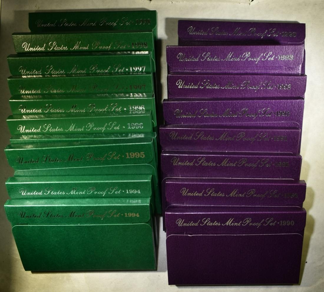 PROOF SETS FROM 1990s- 2 EACH 1990-1998: IN ORIGINAL PACKAGING ESTIMATE $125 - $150.