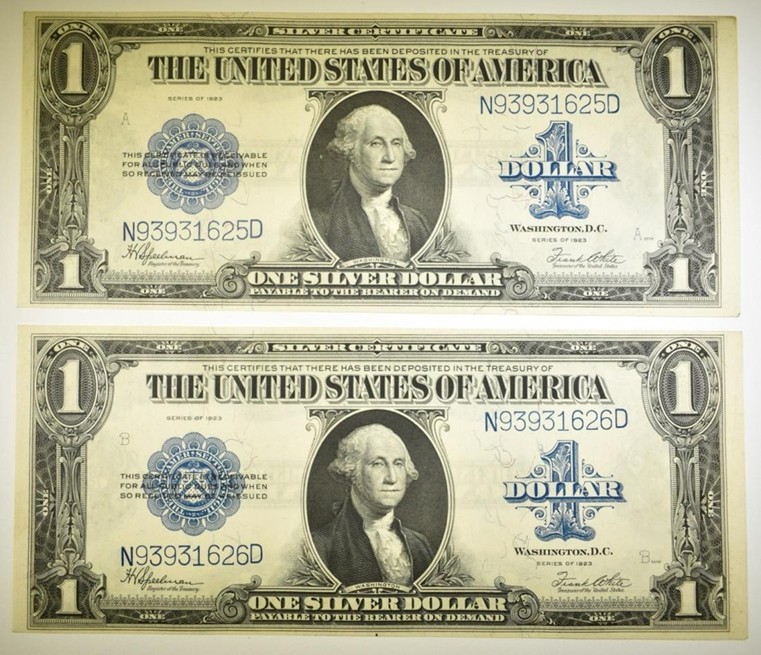 2 1923 $1 SILVER CERTIFICATES GEM CU CONSEC # (1 of 2)