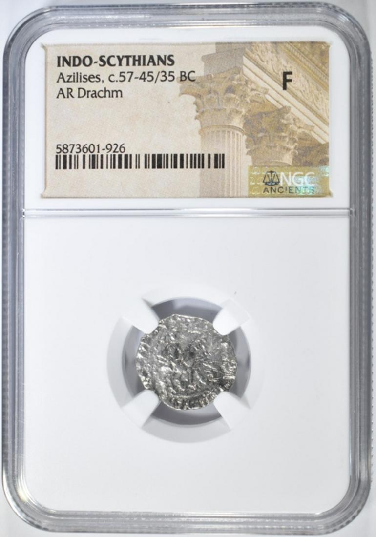 57-45/35 BC AZILISES, AR DRACHM  NGC F (1 of 4)