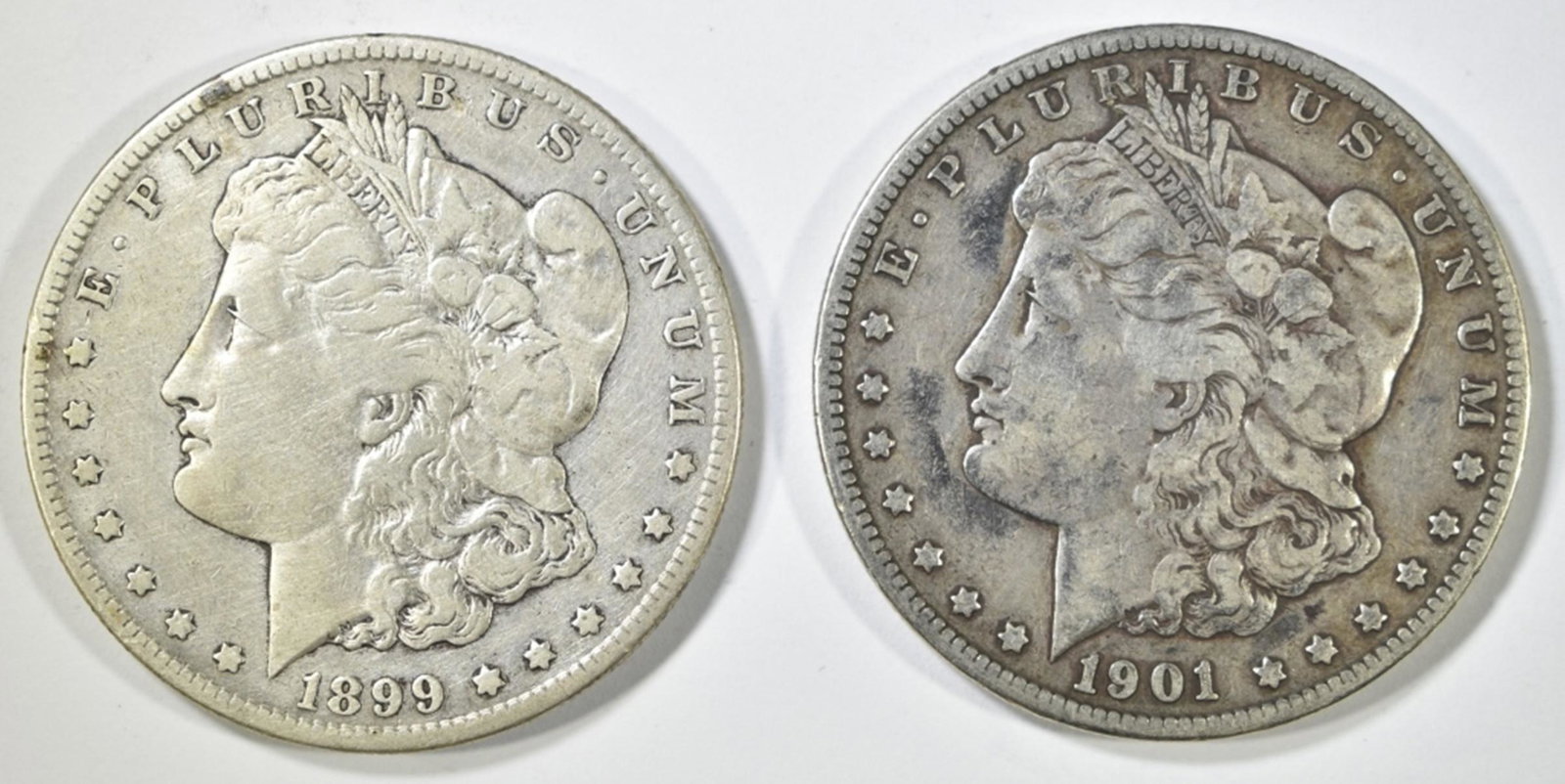 1899-S & 1901-S MORGAN DOLLARS VF: CHECK OUT OUR UPCOMING AUCTIONS ESTIMATE $80 - $100.