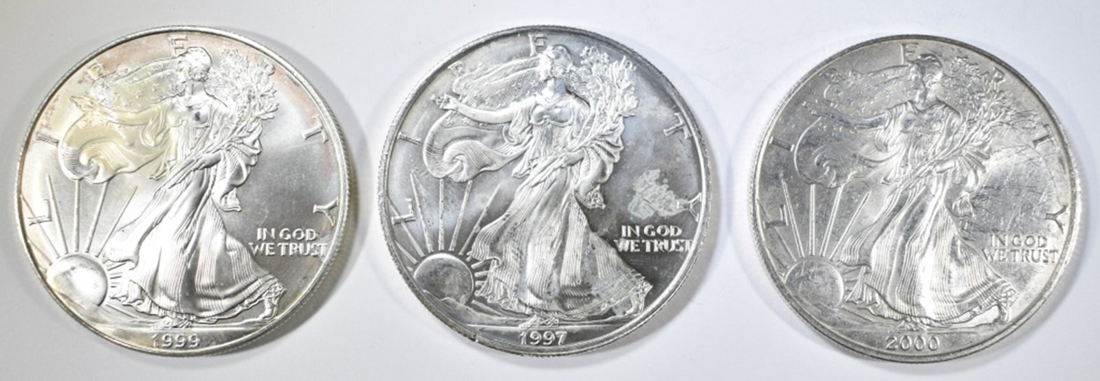 1997, 1999, 2000 UNC AMERICAN SILVER EAGLES (1 of 2)