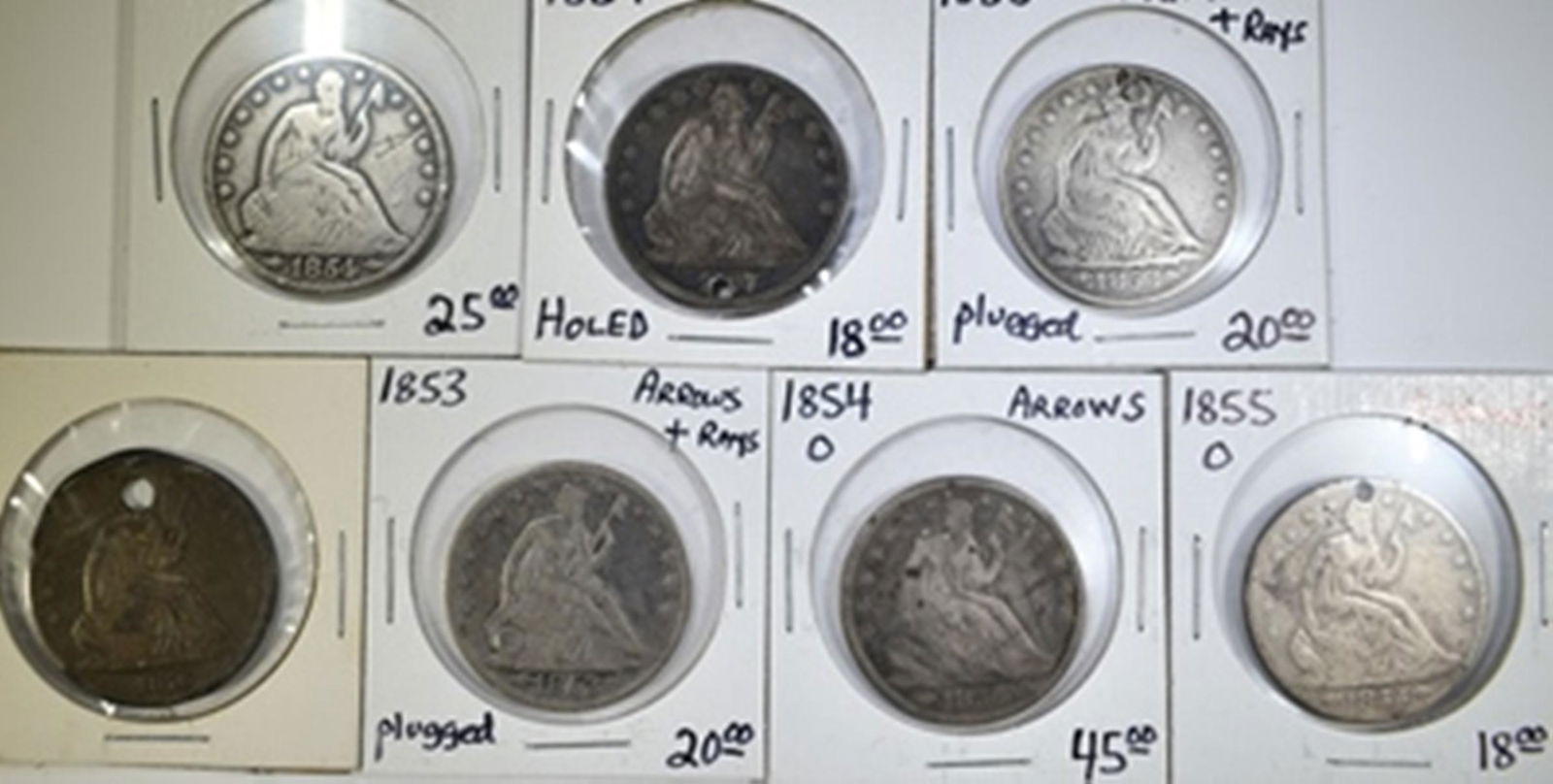 7 MIXED DATE SEATED LIBERTY HALF DOLLARS DAMAGED (1 of 2)