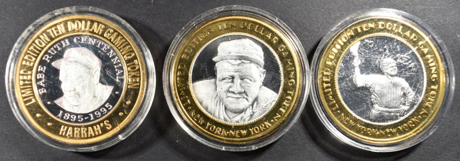3-DIFFERENT BABE RUTH .999 SILVER CASINO TOKENS (1 of 2)