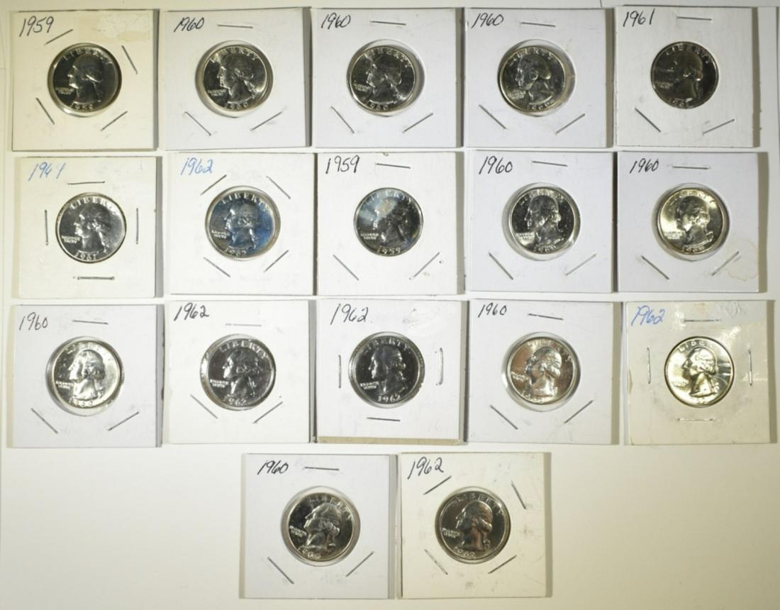 (17) UNC WASHINGTON QUARTERS 1959-1962: PROOF & MINT. ESTIMATE $90 - $110.