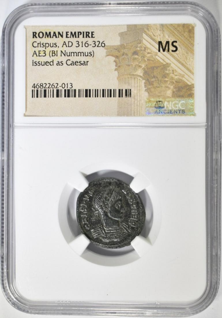 AD 316-326 CRISPUS, AE3 (BI NUMMUS) NGC MS (1 of 4)