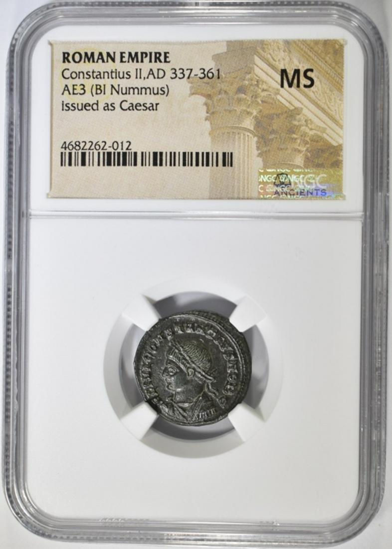 AD 337-361 CONSTANTIUS II, AE3 (BI NUMMUS) NGC MS (1 of 4)