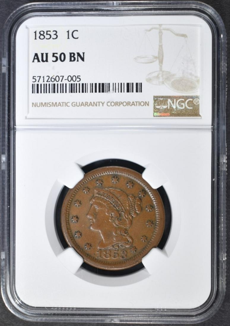 1853 LARGE CENT  NGC AU-50 BN (1 of 4)