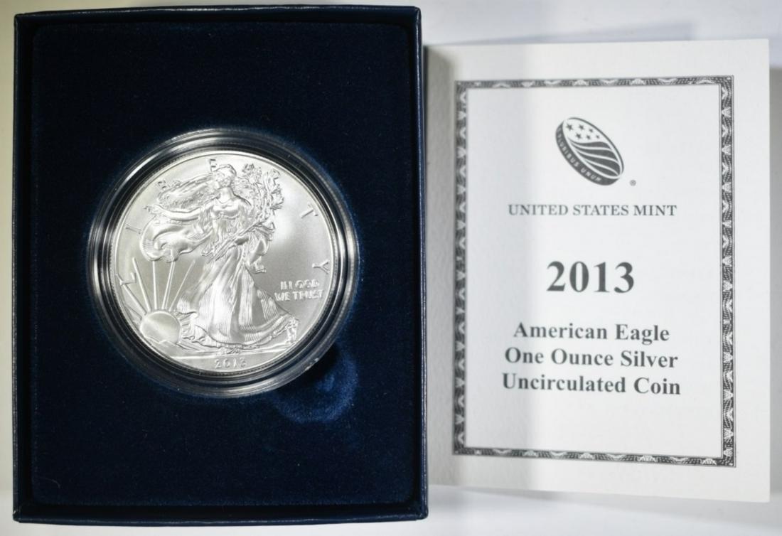 2013-W BURNISHED SILVER EAGLE ORIG BOX/COA (1 of 2)