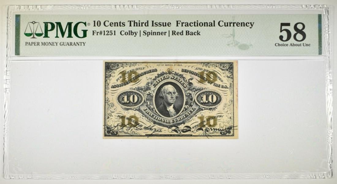 10 CENTS 3rd ISSUE FRACTIONAL CURRENCY PMG 58 (1 of 2)