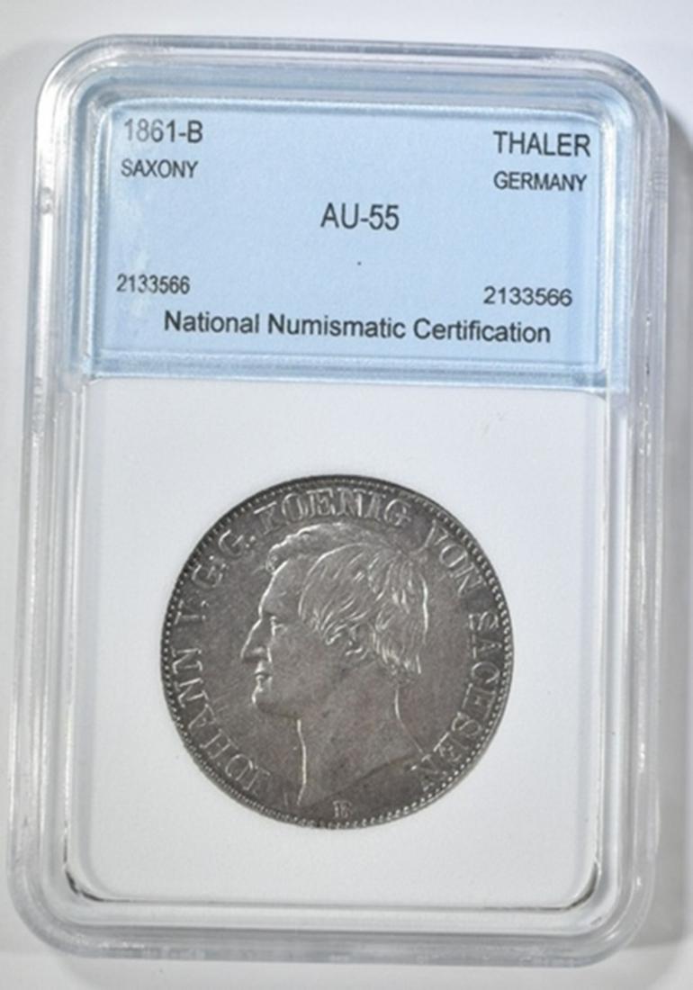 1861-B GERMAN STATES SILVER THALER  NNC AU BU (1 of 4)