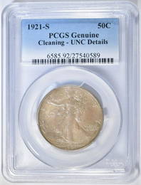 1921-S WALKING LIBERTY HALF PCGS UNC DETAILS