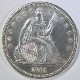 1861 SEATED LIBERTY DOLLAR  CH BU