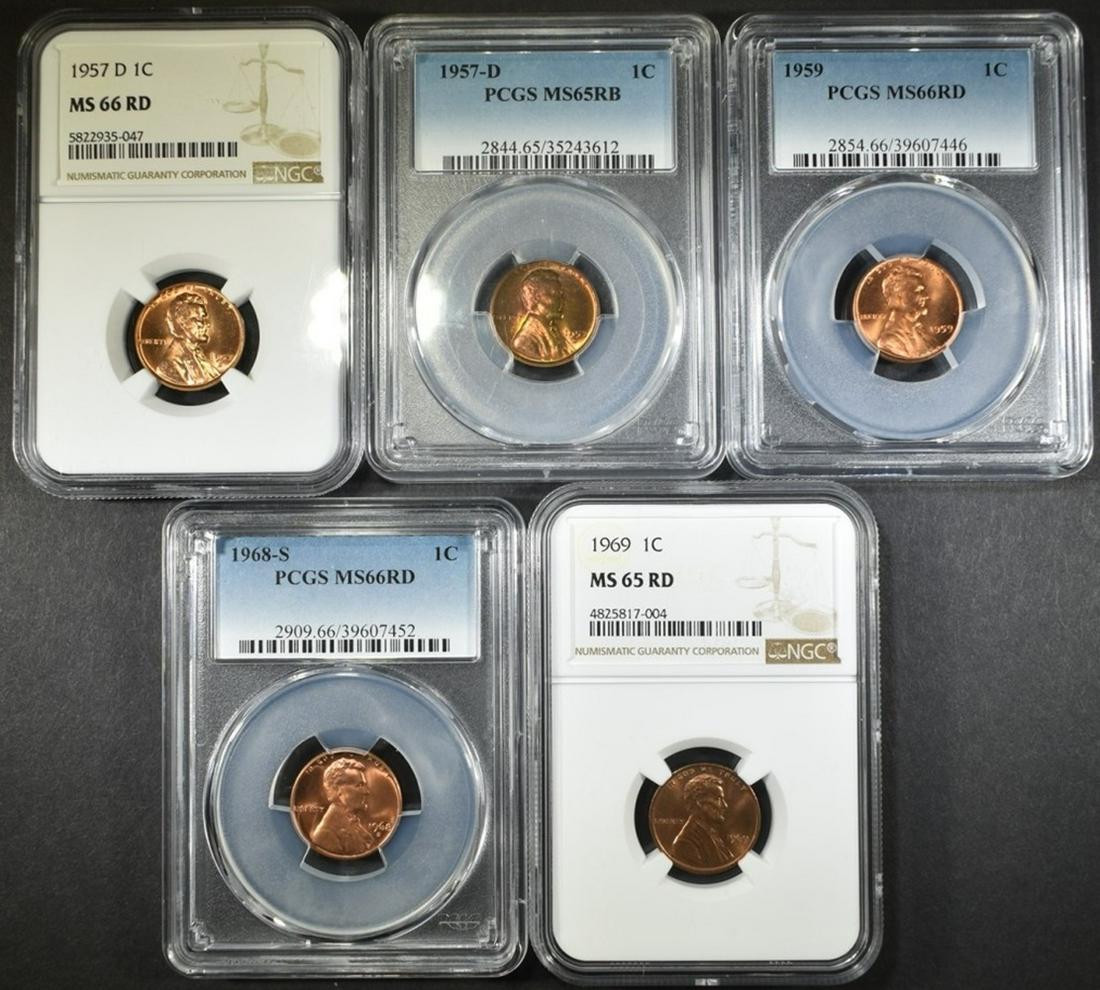 LOT OF 5 GRADED LINCOLN CENTS: (1 of 2)