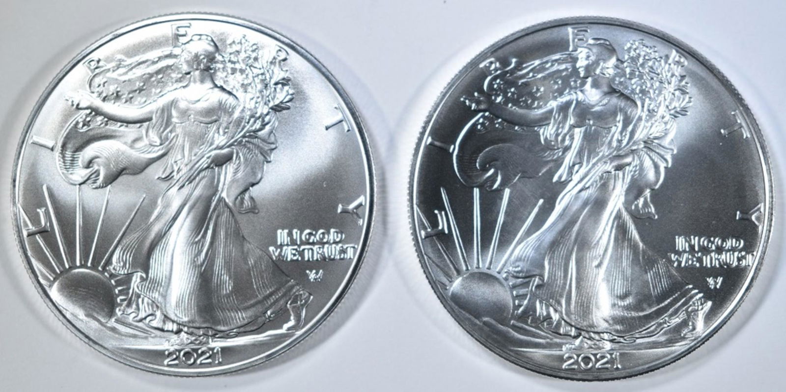 2- 2021 GEM BU T-2 AMERICAN SILVER EAGLES (1 of 2)