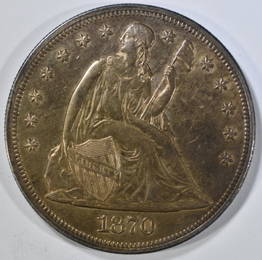 1870-CC SEATED LIBERTY DOLLAR  CH AU