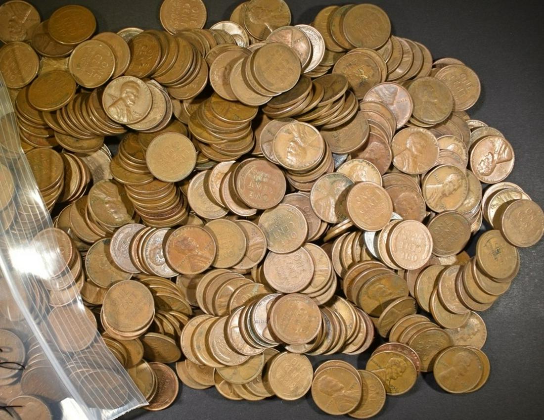 500-MIXED DATE CIRC LINCOLN WHEAT CENTS: BID WITH SILVER CITY AUCTIONS. ESTIMATE $90 - $110.