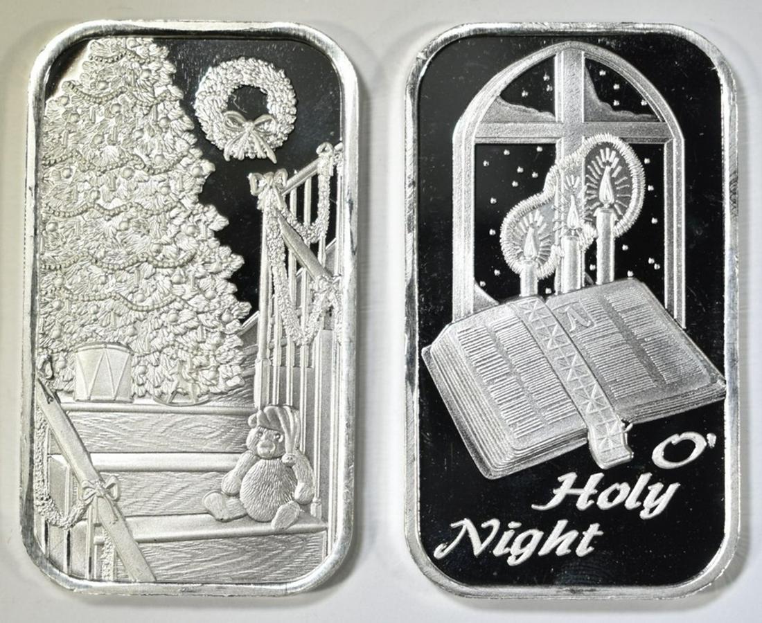 2-DIFFERENT 1oz  .999 SILVER CHRISTMAS BARS (1 of 2)