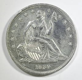 1839 ND SEATED LIBERTY HALF DOLLAR  BU