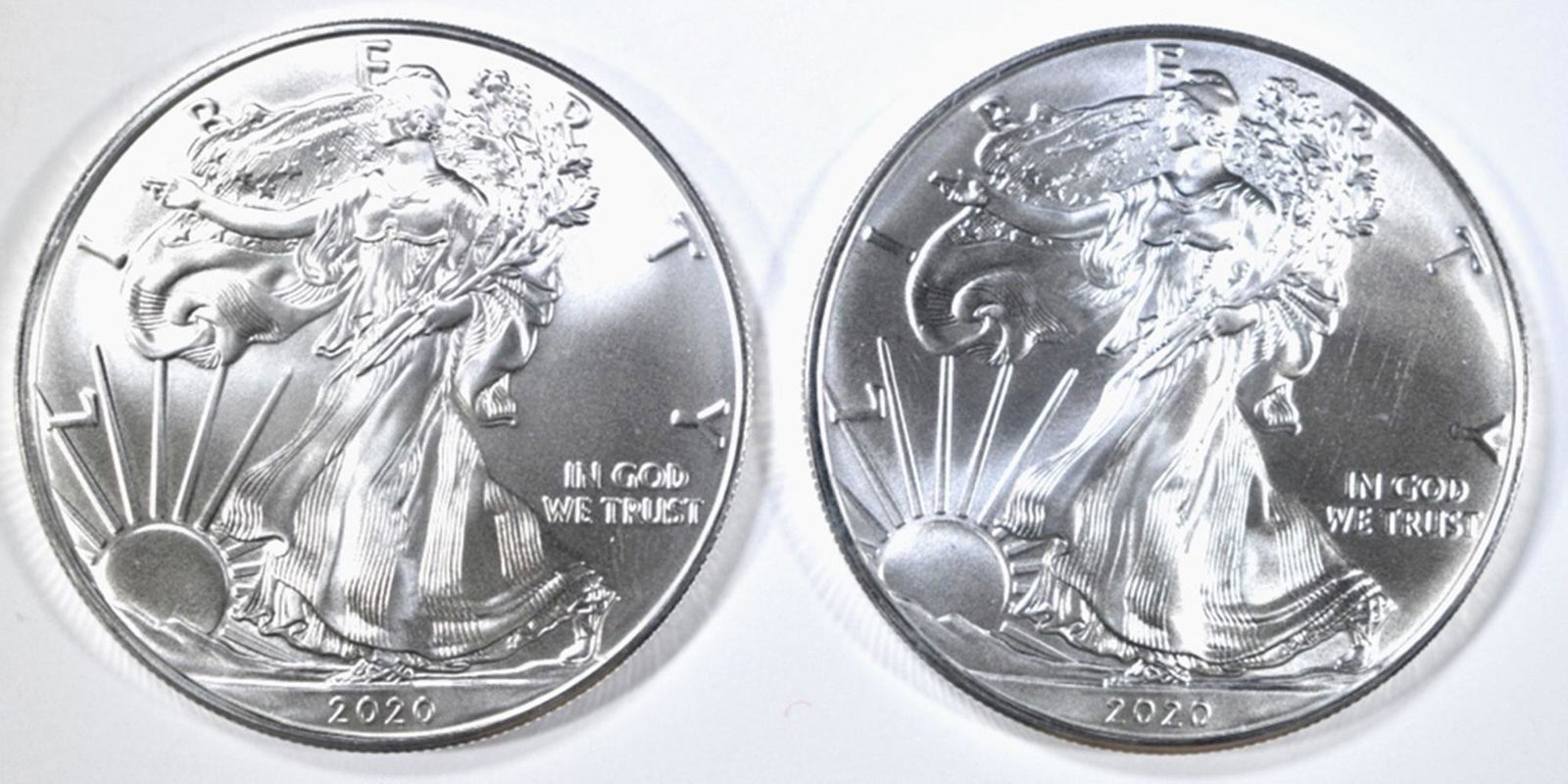 2-BU 2020 AMERICAN SILVER EAGLES (1 of 2)