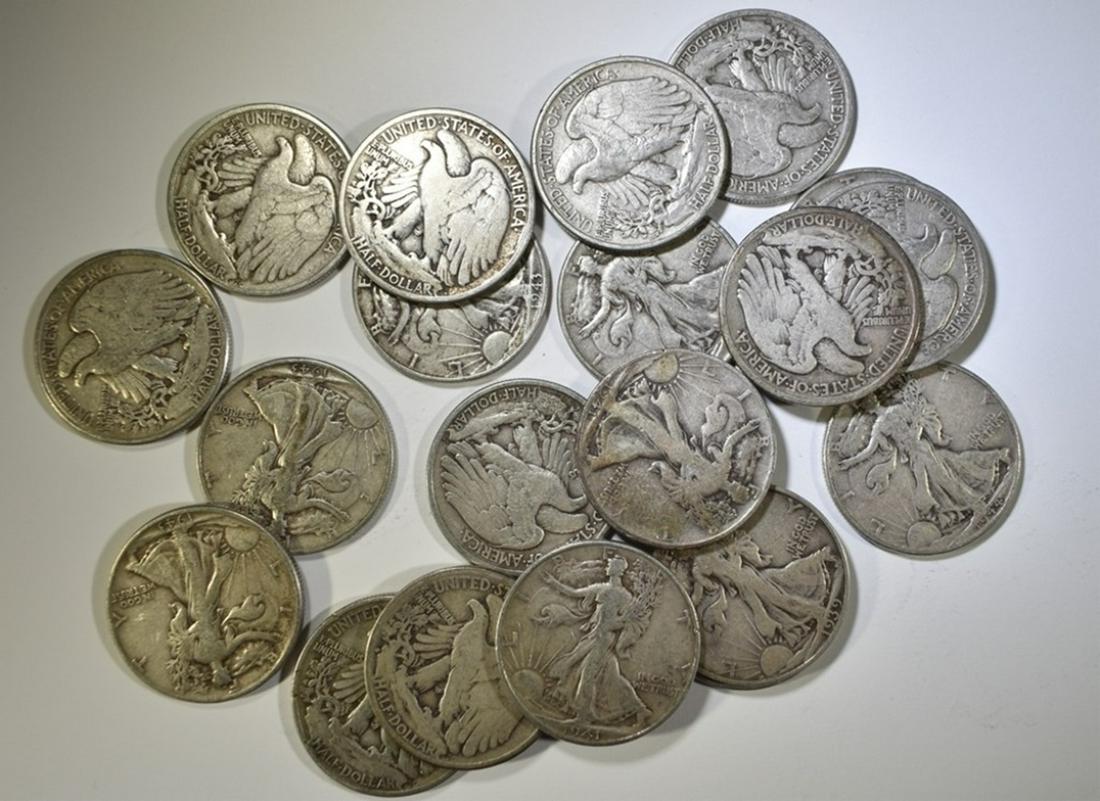20-MIXED DATE CIRC WALKING LIBERTY HALF DOLlARS (1 of 2)