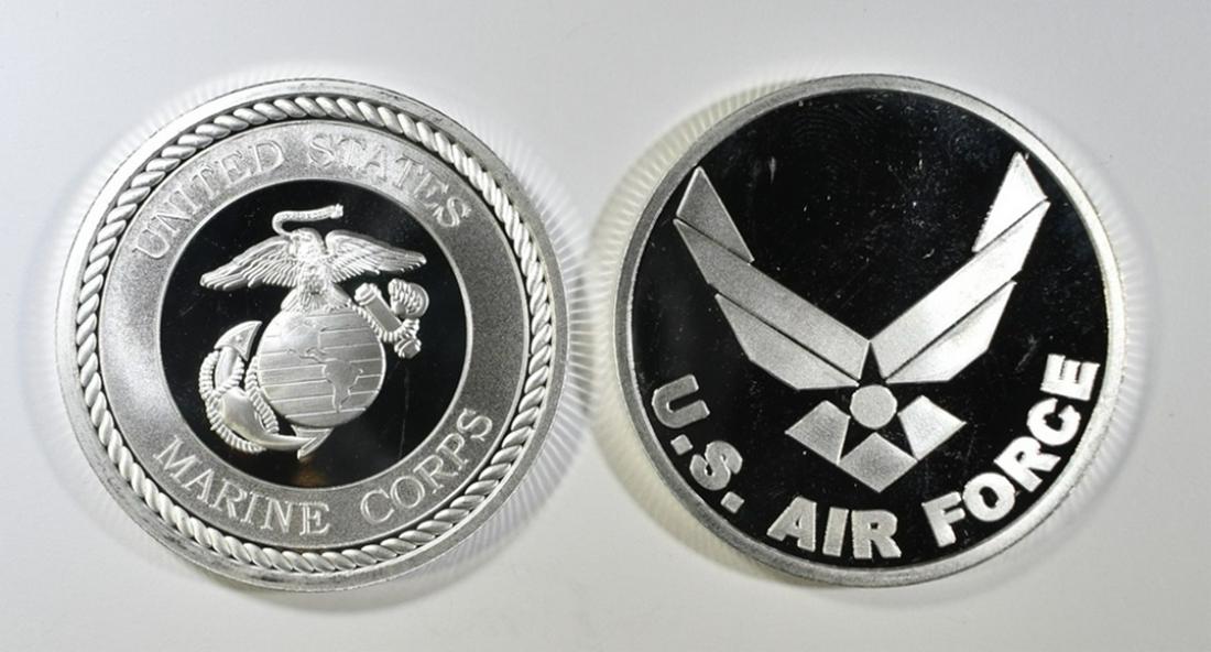 AIR FORCE & MARINES ONE OUNC .999 SILVER ROUNDS: WEEKLY COIN & CURRENCY AUCTIONS ESTIMATE $90 - $110.