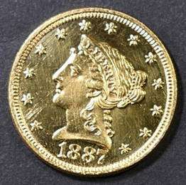 1887 GOLD $2.5 PROOF  GEM BU