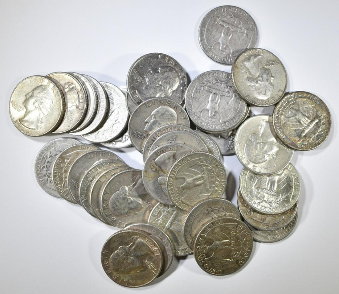 40-MIXED DATE CIRC 90% SILVER WASHINGTON QUARTERS (1 of 2)