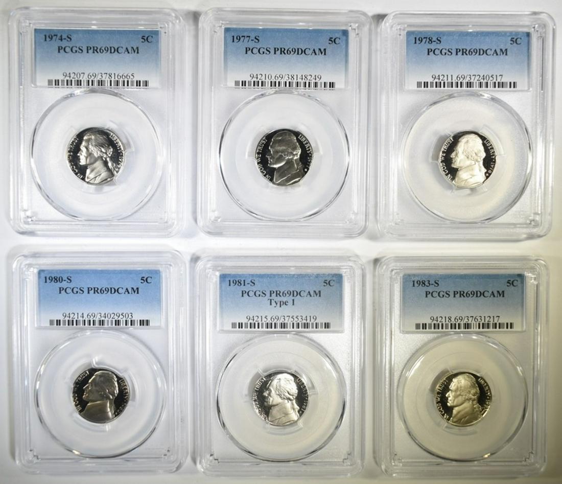 LOT OF 6 JEFFERSON NICKELS  PCGS PR-69 DCAM (1 of 2)