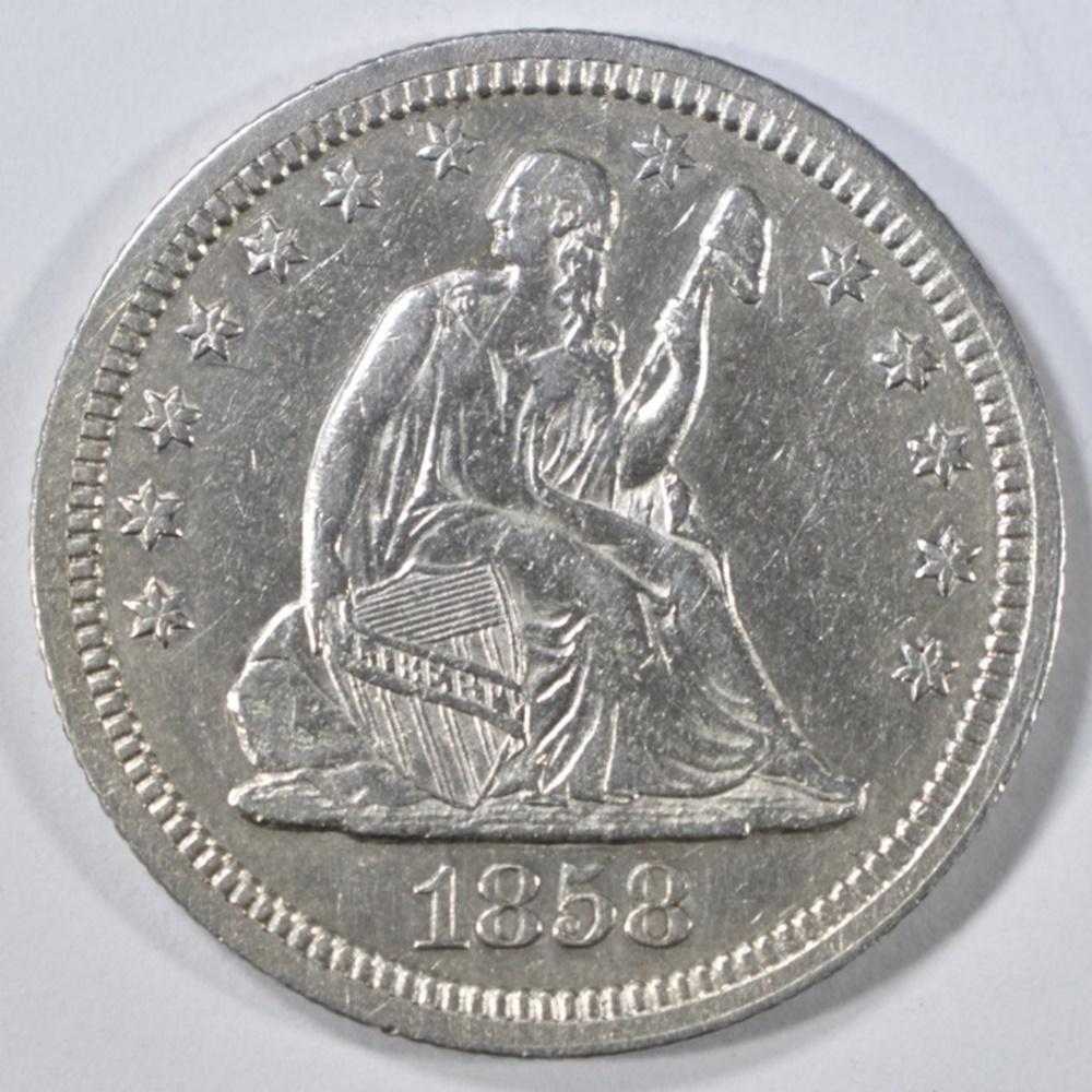 1858 SEATED LIBERTY QUARTER CH AU (1 of 2)