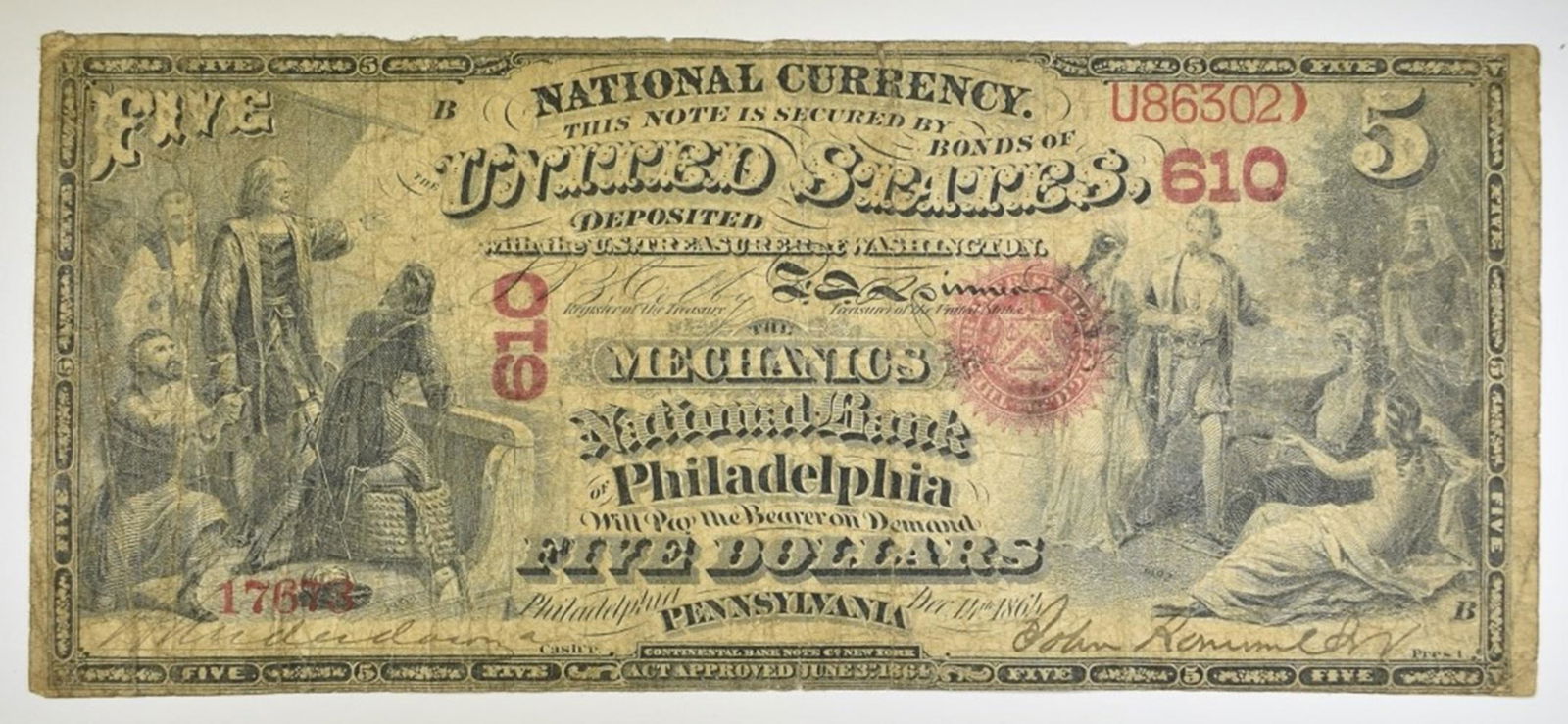 $5 NATIONAL BANK NOTE, MECHANICS NB PHILLADELPHIA (1 of 2)