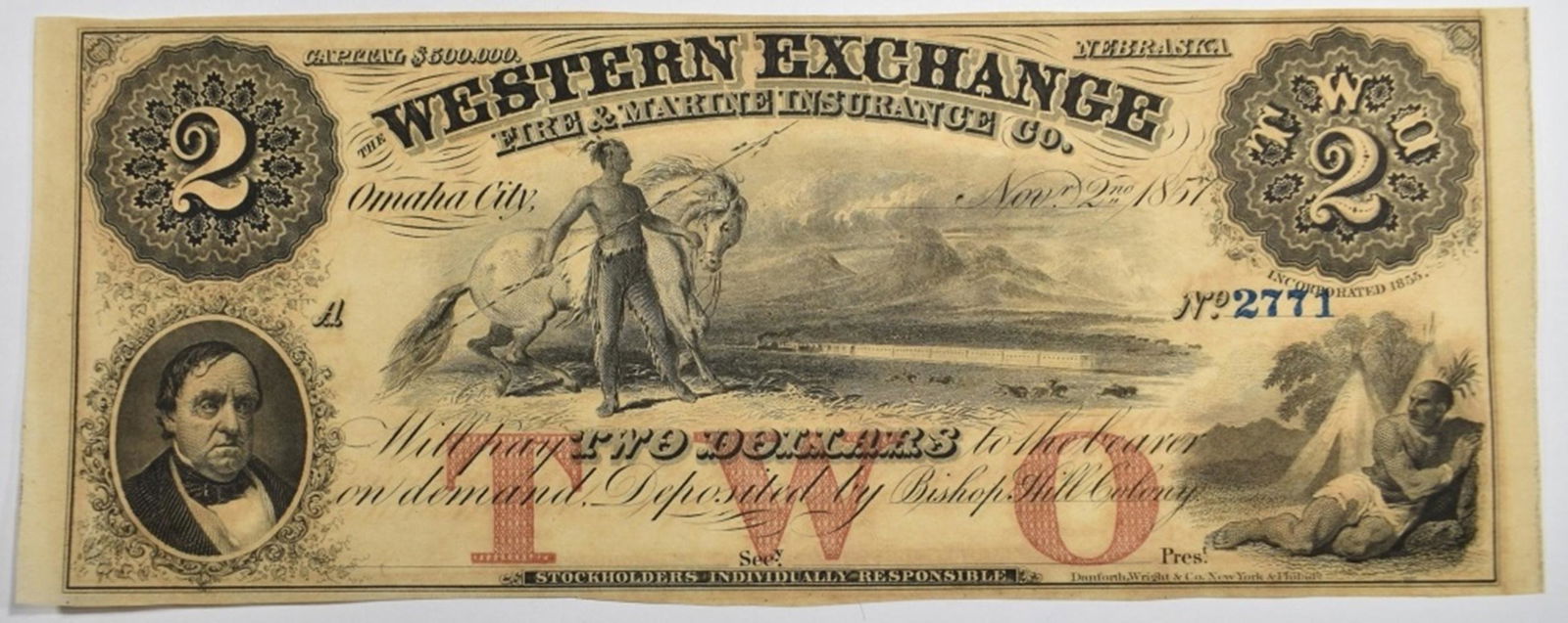 1857 $2 WESTERN EXCHANGE FIRE & MARINE INS. (1 of 2)