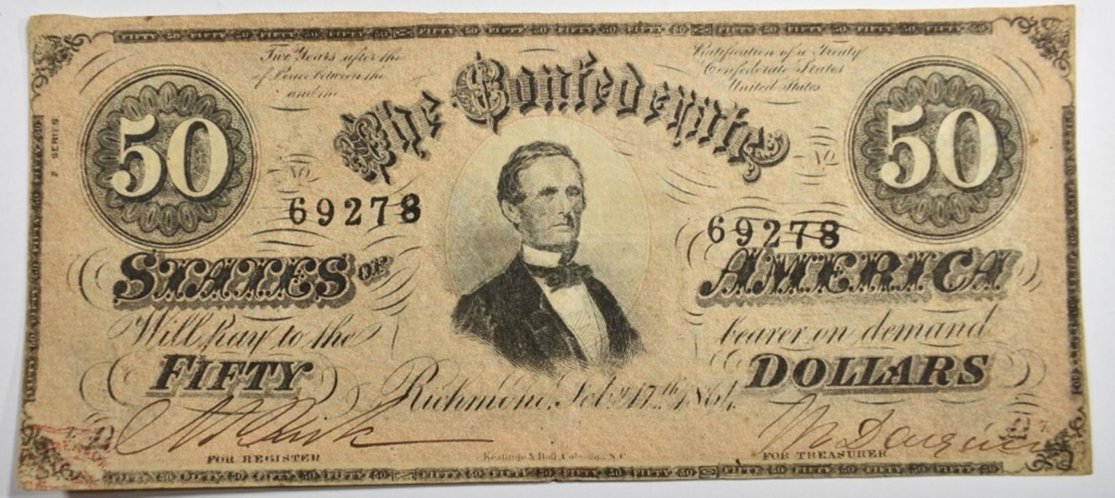1864 $50 CONFEDERATE NOTE (1 of 2)