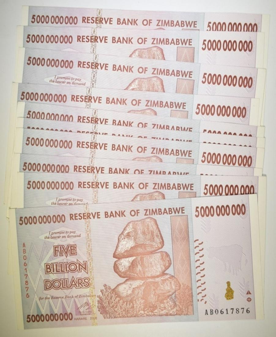 10 CU ZIMBABWE FIVE BILLION DOLLAR NOTES (1 of 2)
