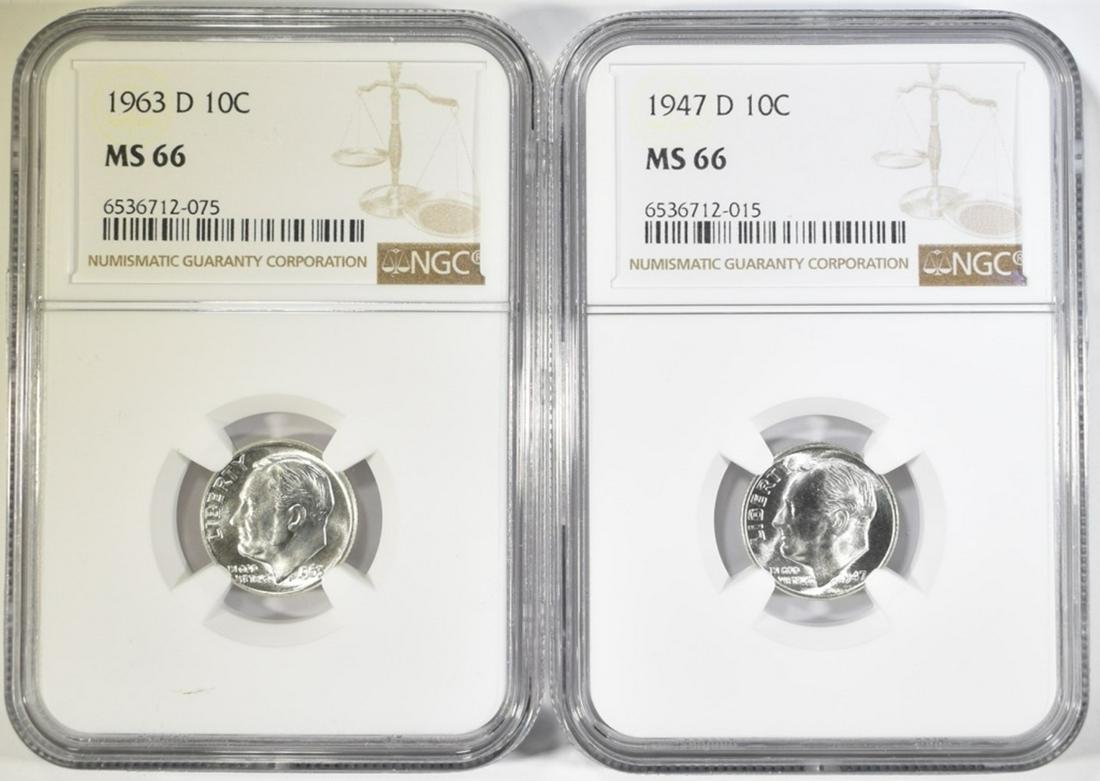 1947-D & 63-D ROOSEVELT DIMES NGC MS-66 (1 of 2)