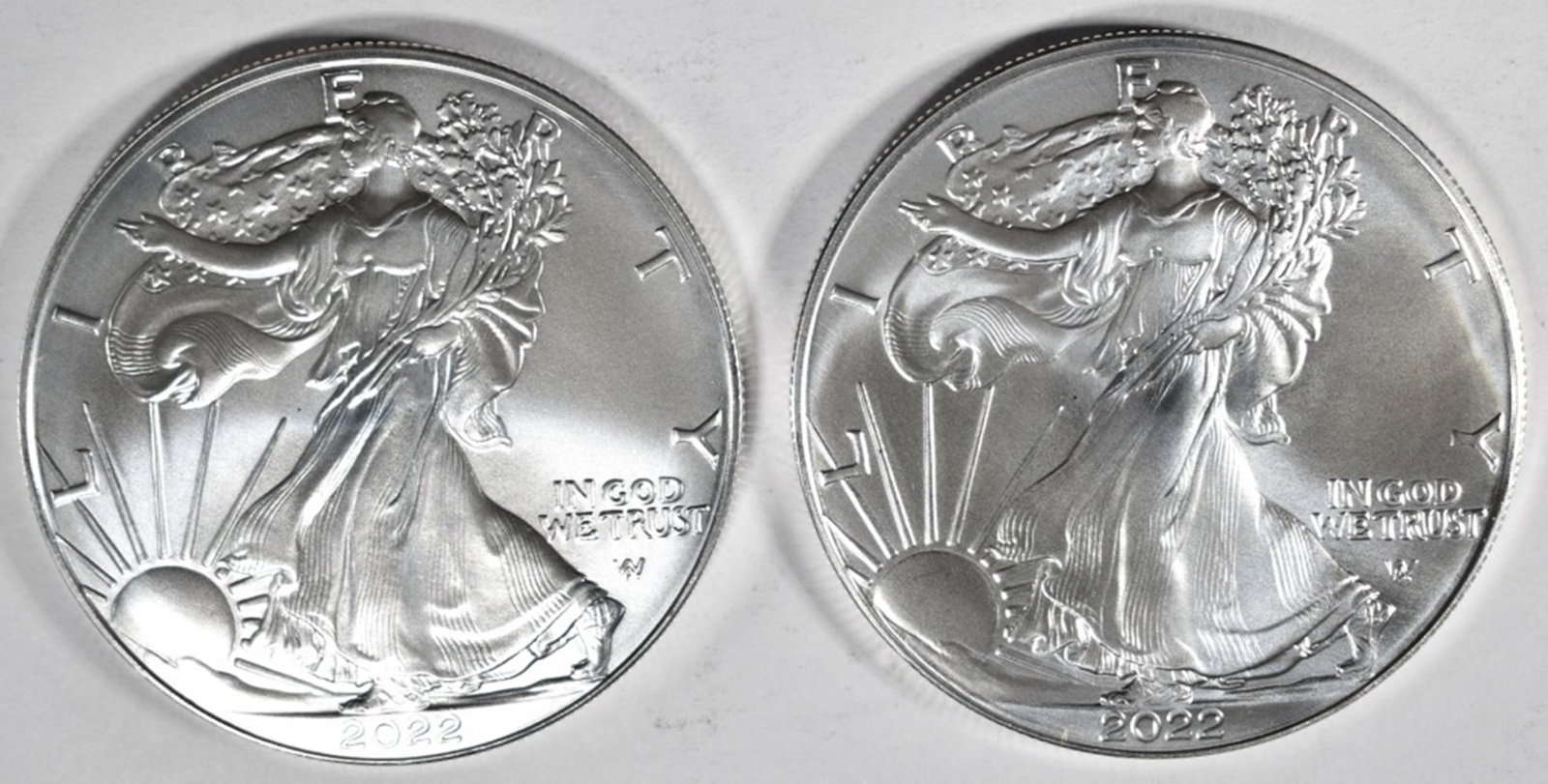 2-GEM BU 2022 AMERICAN SILVER EAGLES (1 of 2)