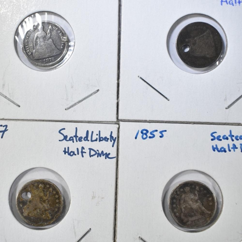 SEATED HALF DIME LOT; 1855, 57, & 60 ALL DAMAGED & (1 of 2)