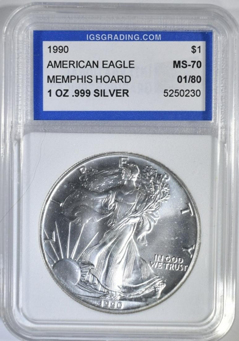 1990 AMERICAN SILVER EAGLE IGS PERFECT GEM (1 of 4)