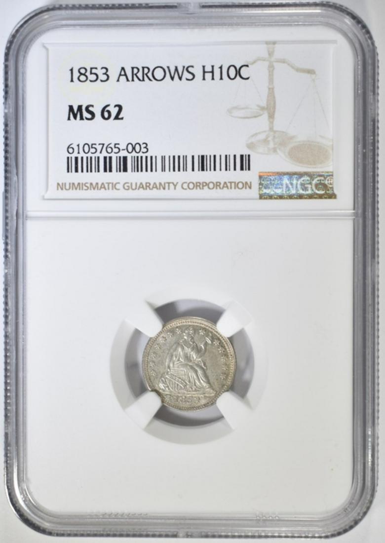 1853 ARROWS SEATED HALF DIME  NGC MS-62 (1 of 4)