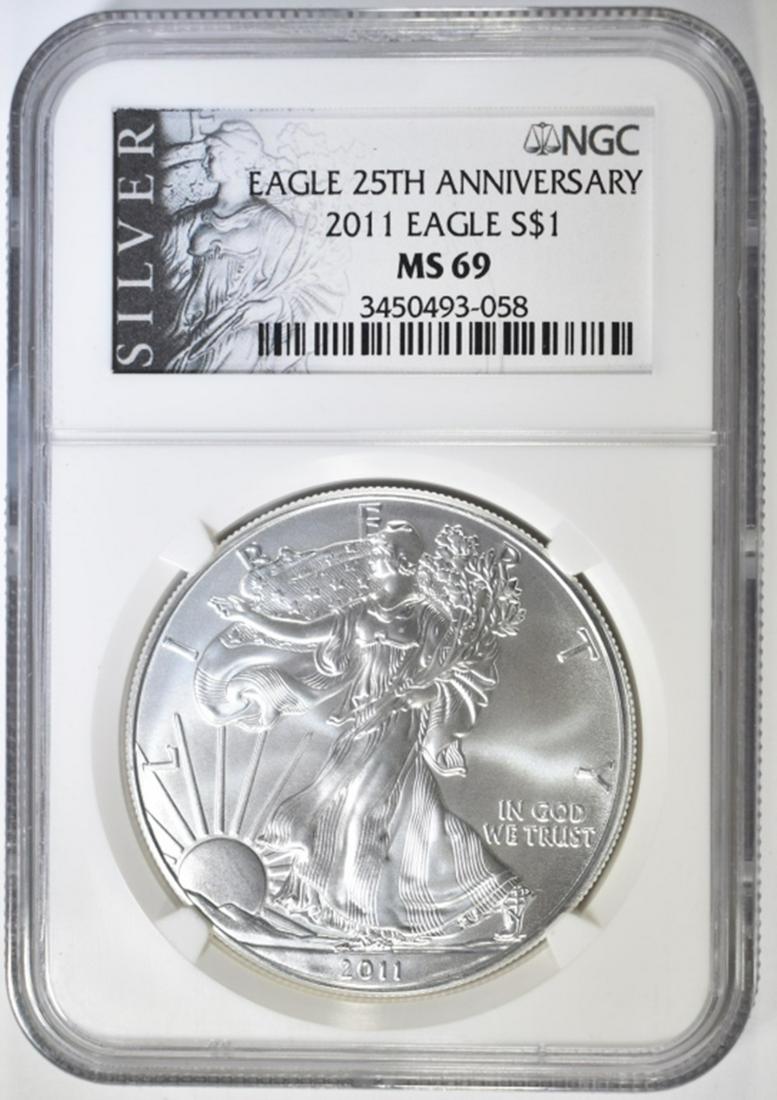 2011 25TH ANNIVERSARY SILVER EAGLE, NGC MS-69 (1 of 4)