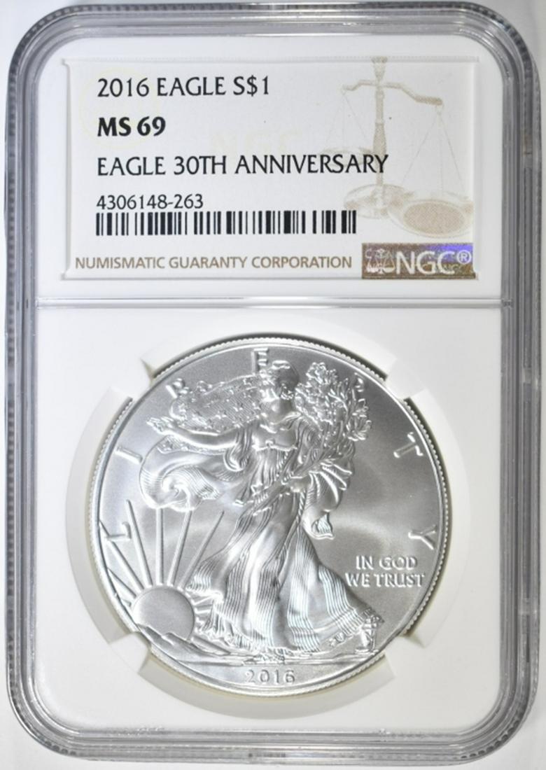 2016 30TH ANNIVERSARY SILVER EAGLE, NGC MS-69 (1 of 4)