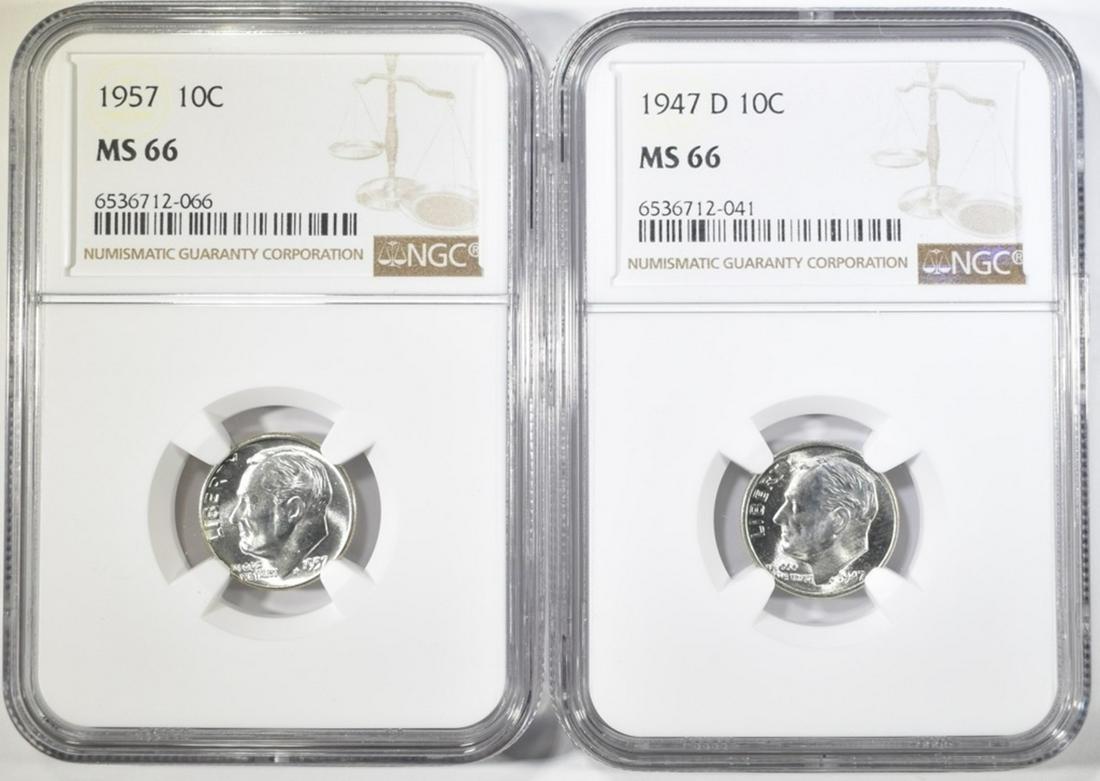 1947-D & 57 ROOSEVELT DIMES NGC MS-66 (1 of 2)