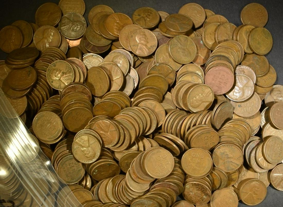 500-MIXED DATE CIRC LINCOLN WHEAT CENTS: BID WITH SILVER CITY AUCTIONS ESTIMATE $90 - $110.