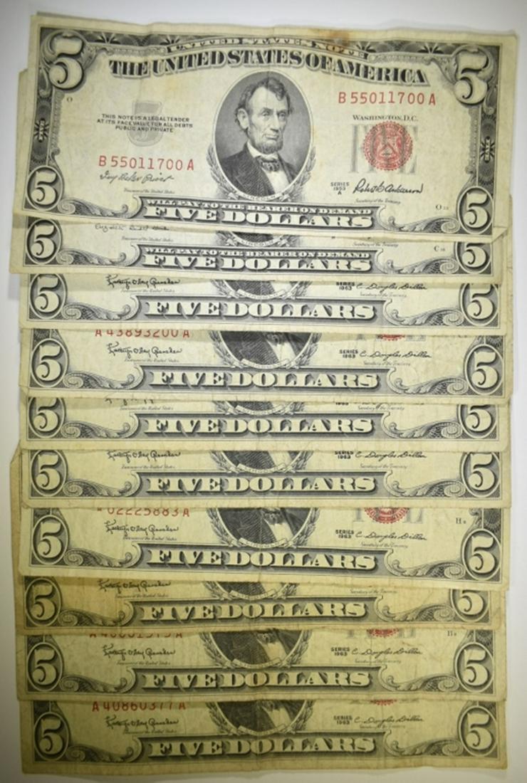 10-CIRC $5.00 RED SEAL NOTES - 1 IS A STAR NOTE (1 of 2)