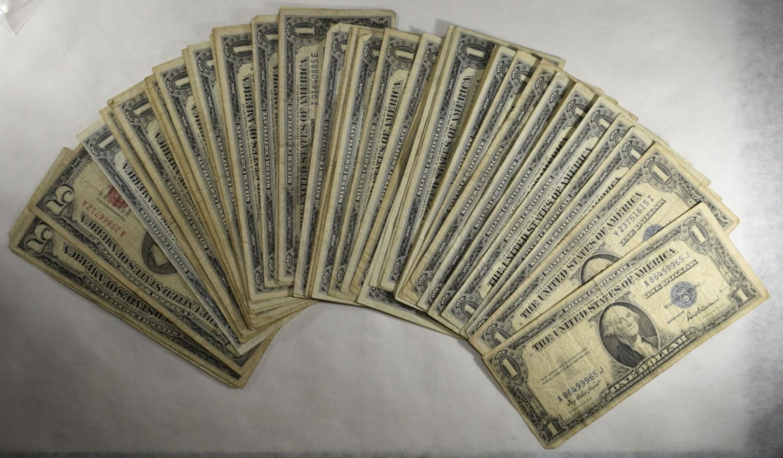 45 $1 SILVER CERTS, 2 $5 SILVER CETS & $5 RED SEAL (1 of 1)