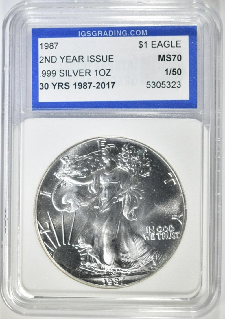 1987 AMERICAN SILVER EAGLE  IGS PERFECT GEM (1 of 4)